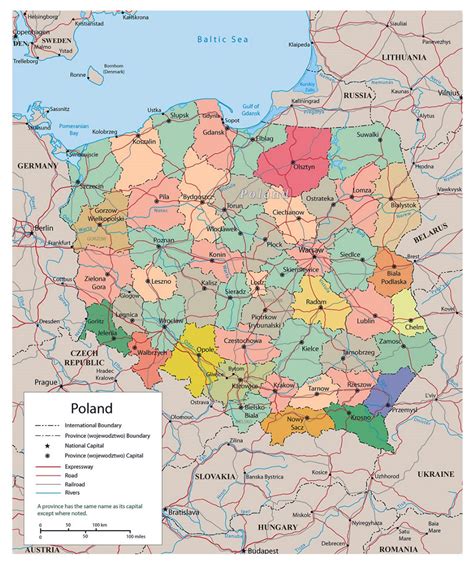 Mapa Político Y Administrativo De Polonia Con Carreteras Ferrocarriles
