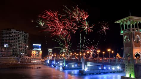 Full Hd Wallpaper Alexandria Fireworks New Year Egypt