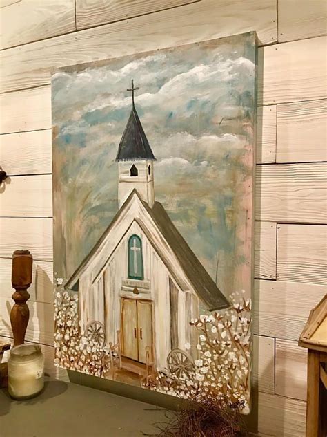 This Is An Original Painting Church In A Cotton Field Hand Painted