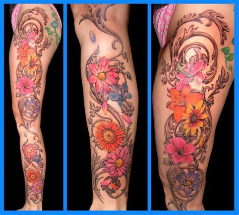 on deviantart flower leg tattoos butterfly with