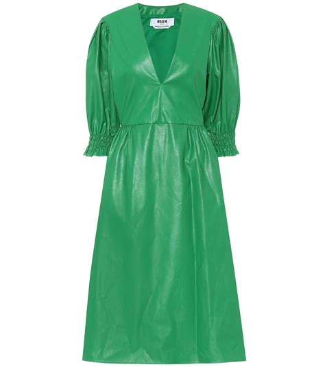 Msgm Faux Leather Midi Dress In Green Lyst