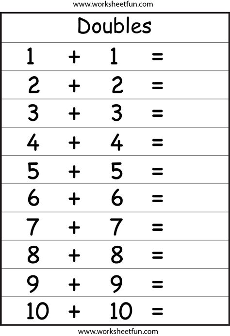 Addition Doubles Worksheet Math Fact Worksheets Free Printable