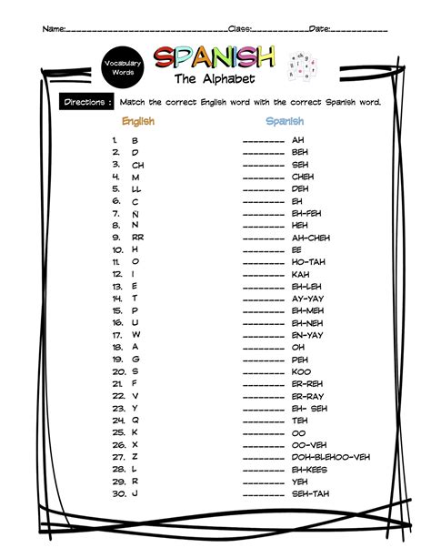 Spanish Alphabet Vocabulary Matching Worksheet And Answer Key Made By