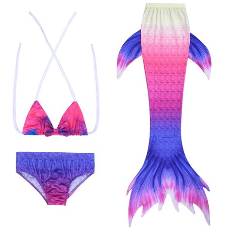 3pcs Girls Mermaid Tail Swimwear Mermaid Swimsuit Bathing Suit Princess Bikini Swimmable
