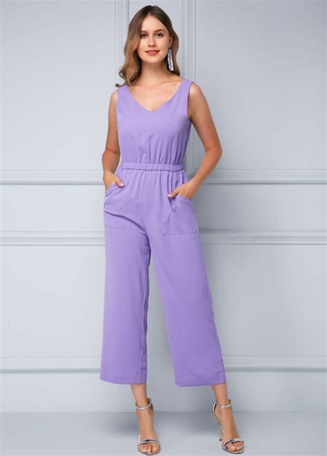 Drawstring Waist Sleeveless Soft Purple Jumpsuit In 2020 Purple Jumpsuit Jumpsuit Fashion