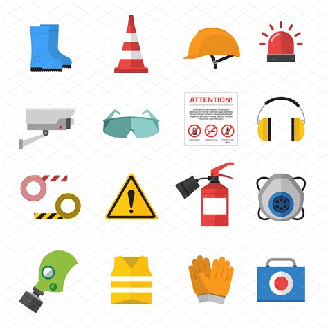 Safety Work Icons Flat Style Vector Custom Designed Illustrations