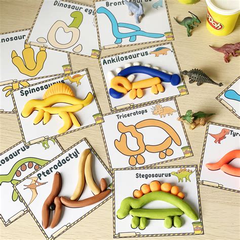 Dinosaur Play Doh Mats Visual Cards Printable Play Dough Party Etsy