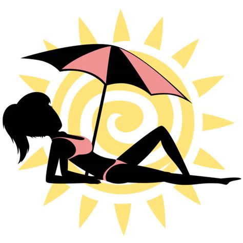 Silhouette Of A Girls Laying On The Beach Illustrations Royalty Free