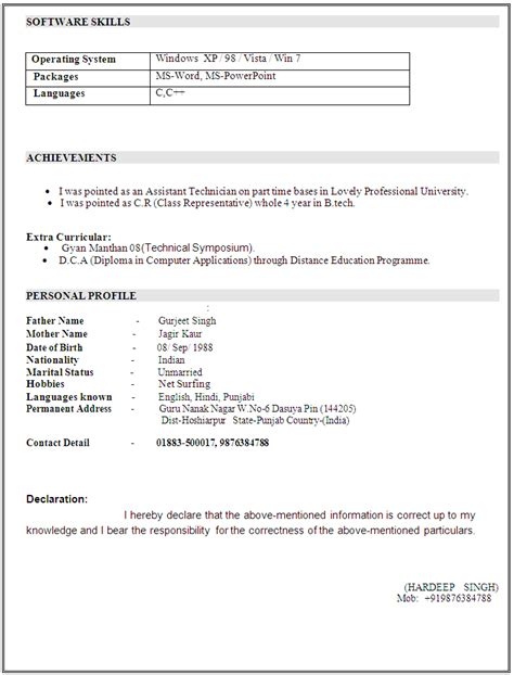 Resume declaration format sample statement curriculum vitae d. Electrical and Electronics Engineering CV • ALL DOCS