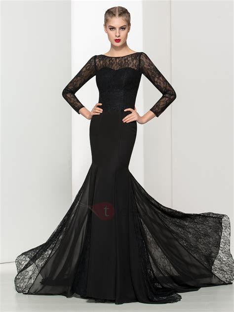Vintage Long Sleeves Black Lace Mermaid Evening Dress