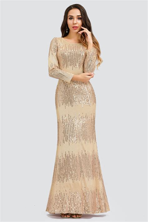 Glamorous Long Sleeve Prom Dress Mermaid Sequins Evening Gowns On Sale