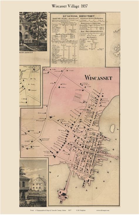 Wicasset Village Maine 1857 Old Town Map Custom Print Lincoln Co