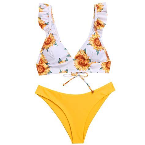 New Sexy Women S Swimming Suit Bikini Swimsuit Women Sunflower Star Print V Neck Two Pieces