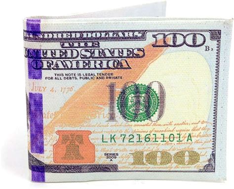 Mens Bi Fold 100 Hundred Dollar Bill Printed Leather Wallet 6 Pockets