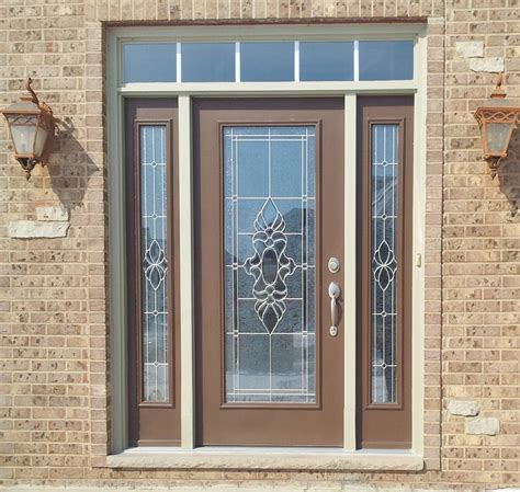 Provia Legacy Steel Entry Door Tudor Brown Exterior With Emerald Glass