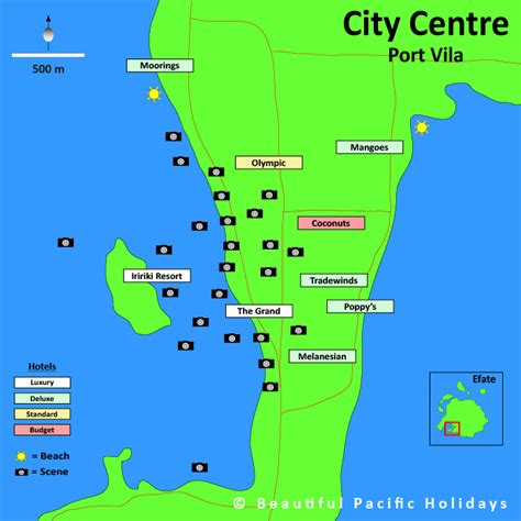 Vanuatu is an archipelago of 83 islands creating a 'y' formation located 2,500 km northeast of as the vanuatu map below shows, accommodation is spread across the main island of efate and the other. Vanuatu Touristische Karte