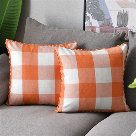 Wlnui Set Of 2 Fall Orange Buffalo Plaid Pillow Covers