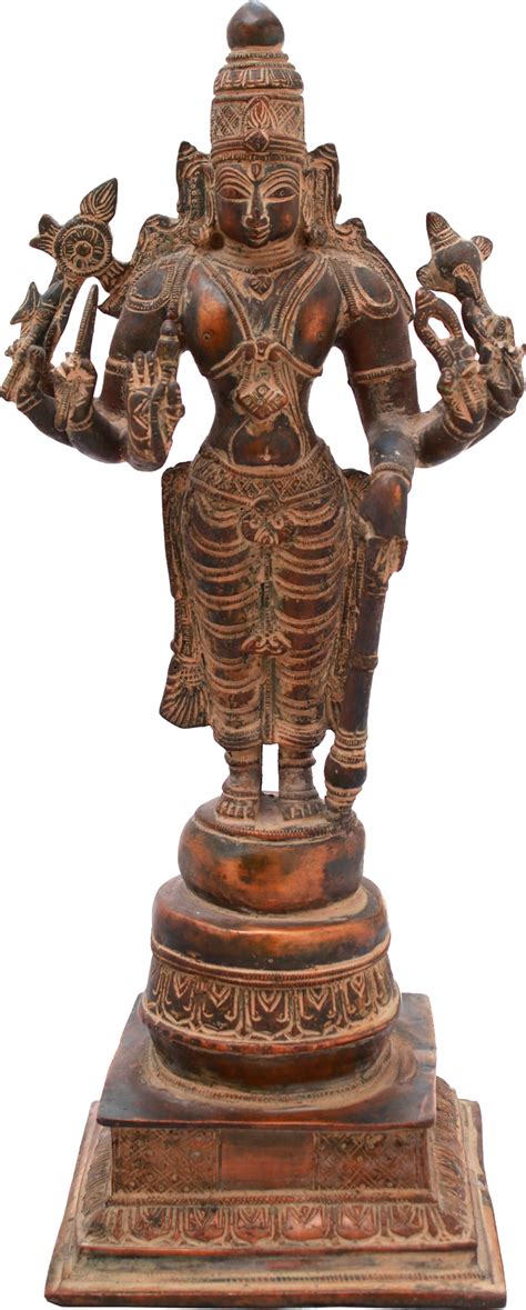 14 Eight Armed Standing Bhagawan Vishnu In Brass Handmade Made In