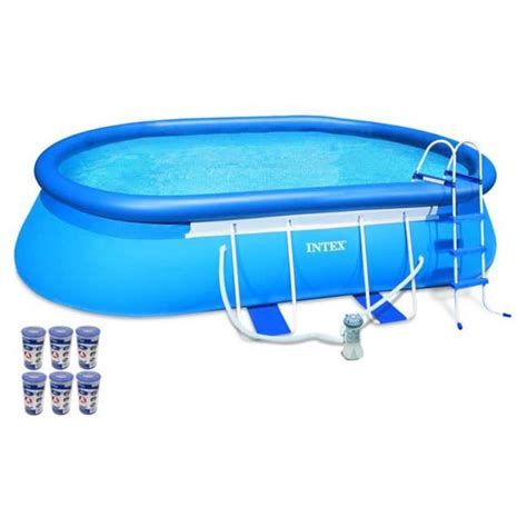 Intex 18 X 10 X 42 Oval Frame Pool Set And 6 Filter Cartridges