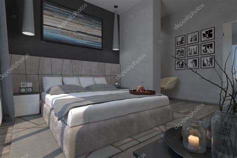3d Illustration Of Bedrooms In A Contemporary Style — Stock Photo