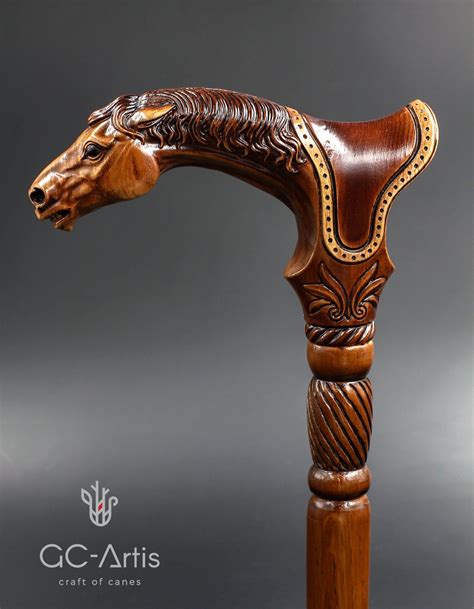 Designer Art Wooden Cane Walking Stick Horse With Saddle Animal Wood