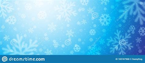 Bright Blue Christmas Banner With Blurred Snowflakes Merry Christmas