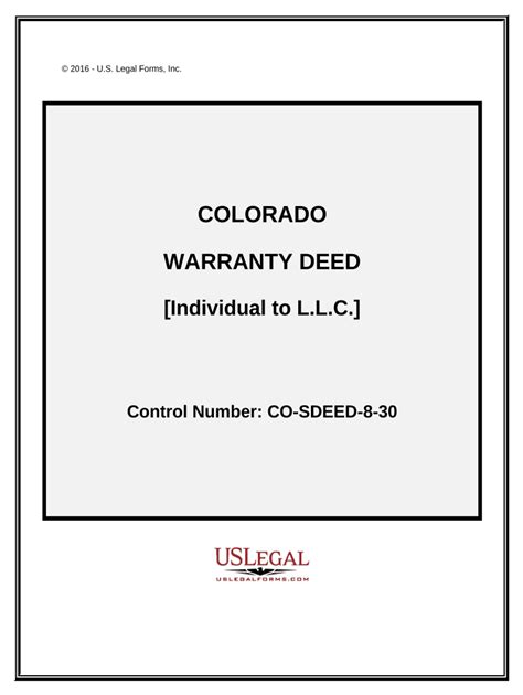 Warranty Deed Individual To A Limited Liability Company Colorado