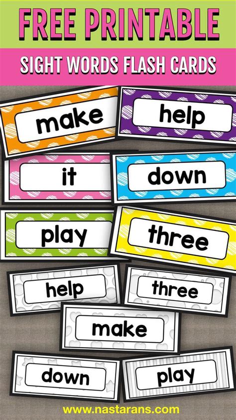 Free Printable Kindergarten Sight Words Flash Cards Getabxe