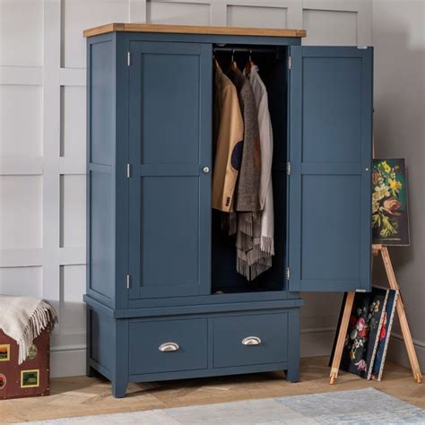 Westbury Blue Painted Double 2 Door Wardrobe With 2 Drawers The