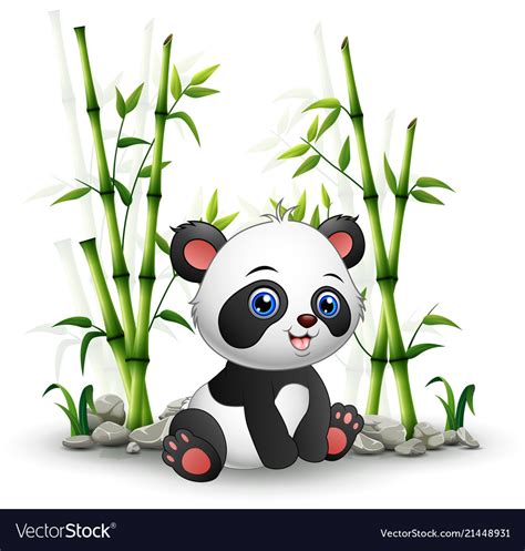 Baby Panda Sitting Among Bamboo Stem Royalty Free Vector