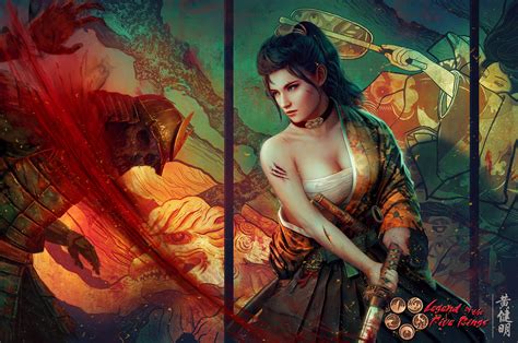 Women Asian Geisha Warrior Cleavage Mario Wibisono Artwork