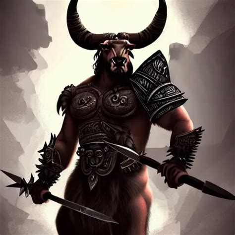 Epic Bull Headed Minotaur Beast In Heavy Ornate Armor Stable