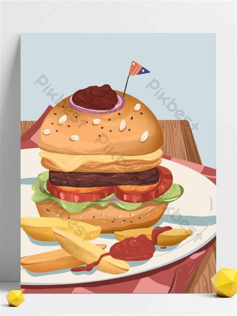 Drawing Delicious Burger Fries Illustration Background Backgrounds