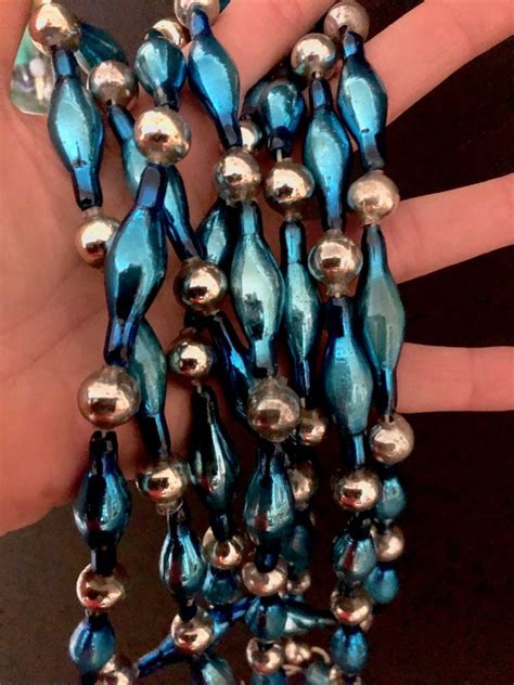 Vintage Christmas Mercury Glass Garland Brilliant Blue Long Tubes And