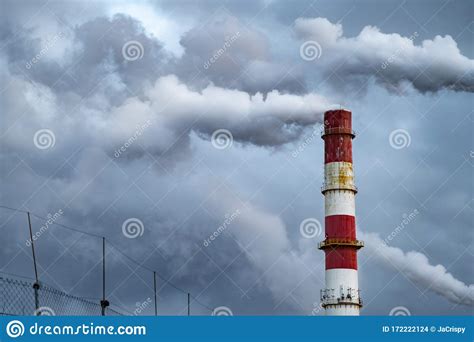 Dark Toxic Smoke Clouds Coming Out Of Factory Chimney Air Pollution And Global Warming Caused
