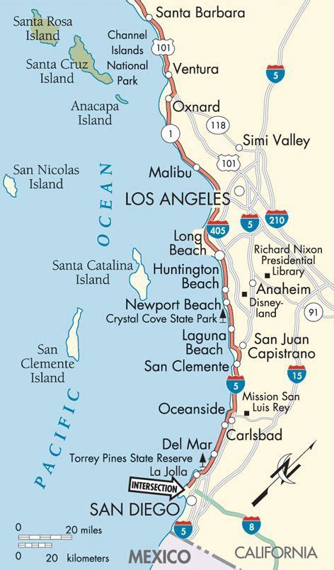 A Map Showing The Location Of Los Angeles And Its Major Cities