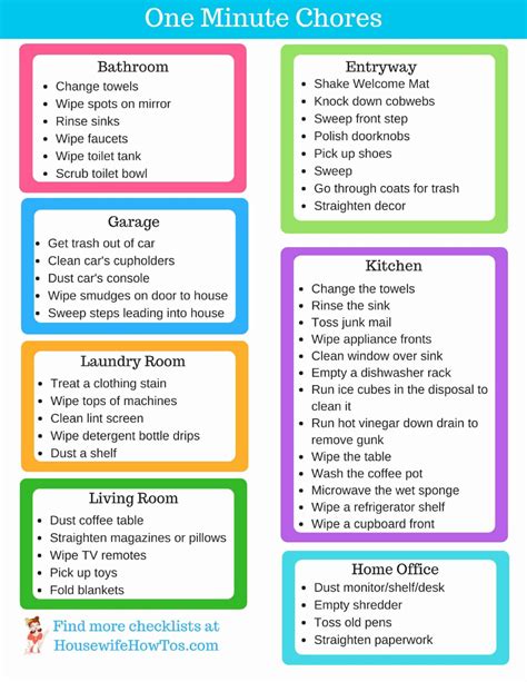 One Minute Chores Printable List Housewife How Tos