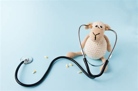 Concept De Médecin Pour Enfants Jouet Mouton Et Stéthoscope Sur Fond