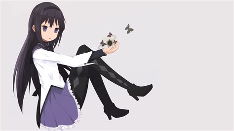 Long Black Haired White And Purple Dress Female Anime Character Hd