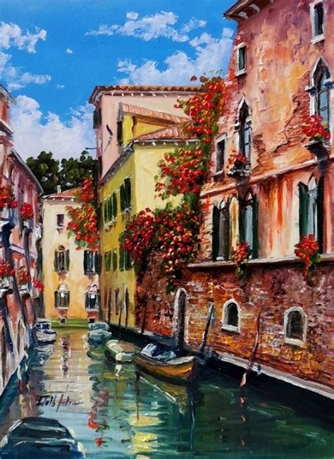 В Габор Тотх сликар Венеција, Италија 40к30 цм уље на платну | Beach, Canal, Structures