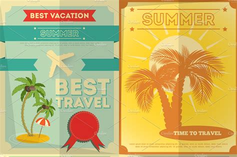 Travel Posters Set Illustrator Graphics ~ Creative Market