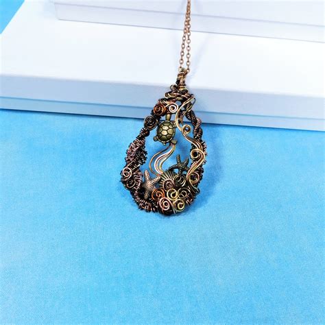 Woven Copper Sea Turtle Necklace Artistic Handmade Wire Wrapped