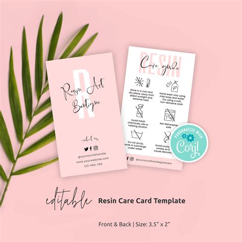 Resin Care Guide Template Editable And Printable Resin Art Care Card