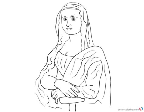 Print on watercolor, card stock or other art paper to create. Mona Lisa Coloring Pages Simple Line Art - Free Printable ...