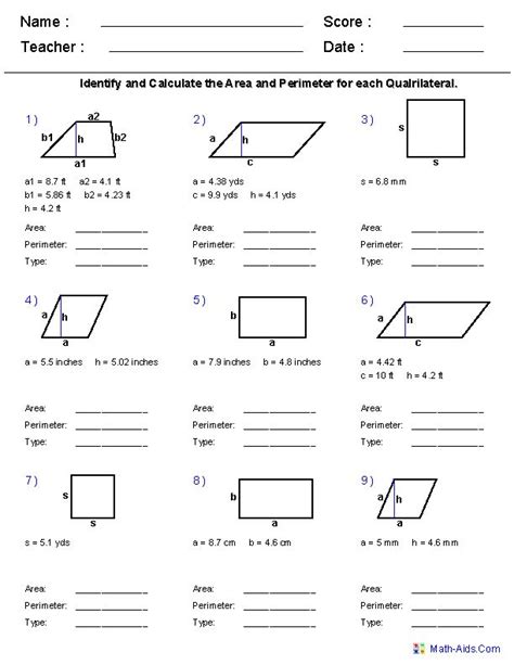 Area Worksheets Th Grade