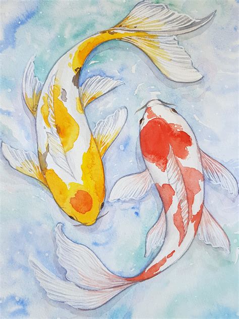 Koi Fish Original Art Watercolor Painting Zen Wall Art Koi Art Etsy