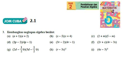 Kssm Matematik Tingkatan 2 Bab 2 Pemfaktoran Dan Pecahan Algebra Jom