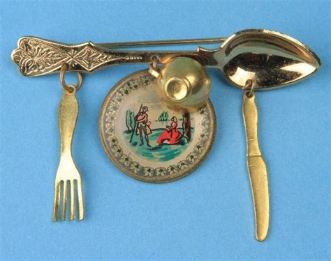 Coro Spoon Pin With Knife Fork And Plate Dangles Etsy