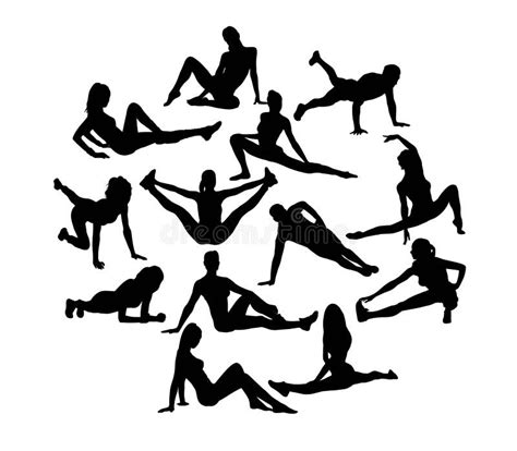 female fitness and gym activity silhouettes art vector design stock vector illustration of