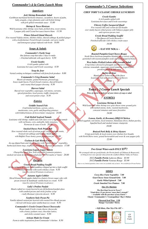 Menu At Commanders Palace Pub And Bar New Orleans